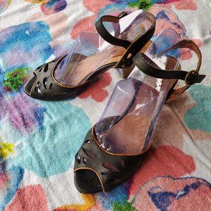 Miz Mooz Black Peep Toe Heels